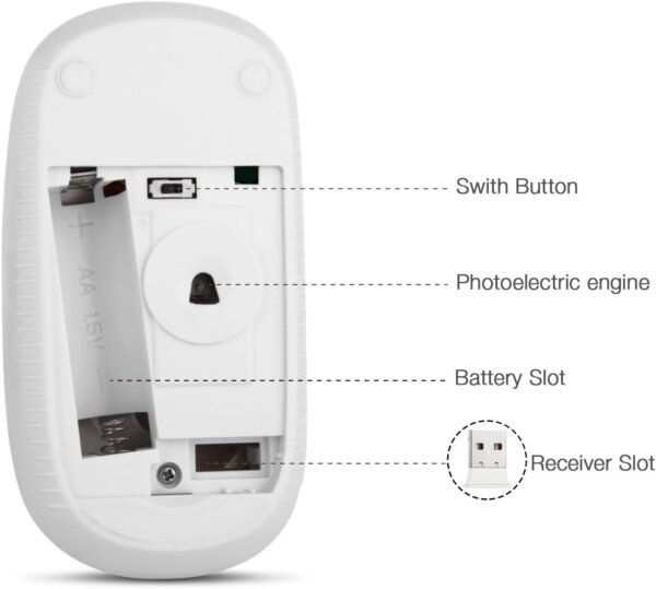 VssoPlor Mouse sem fio, mouse portátil fino de 2,4 G com receptor nano para notebook, PC, laptop, computador (branco e dourado) - Image 6