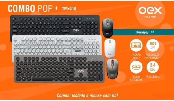 OEX COMBO POP+ Teclado e Mouse Sem Fio 1600 DPI TM410 - Teclas Redondas - Branco - Image 5