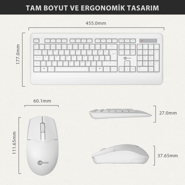 Combo Teclado e Mouse sem fio Lecoo KW202WH Branco Layout ABNT2 Ergonômico anti respingo mouse ambidestro e ergonômico alcance de 10 metros com nano USB Plug and Play wi-fi - Image 4