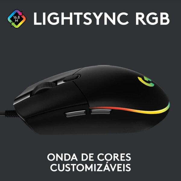 Mouse Gamer Logitech G203 LIGHTSYNC RGB, Efeito de Ondas de Cores, 6 Botões Programáveis ​​e Até 8.000 DPI - Preto - Image 2