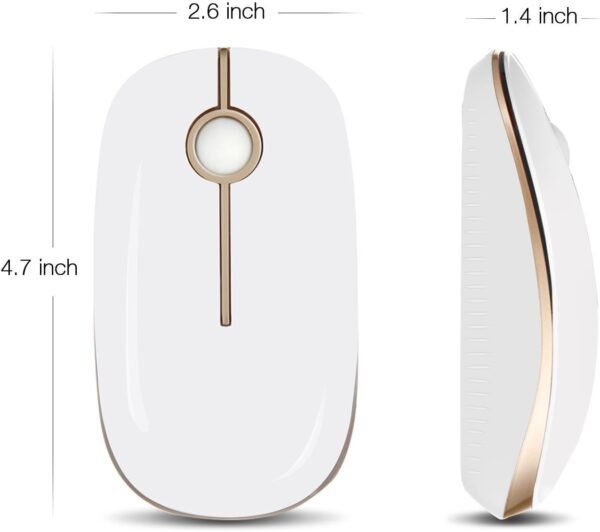 VssoPlor Mouse sem fio, mouse portátil fino de 2,4 G com receptor nano para notebook, PC, laptop, computador (branco e dourado) - Image 8