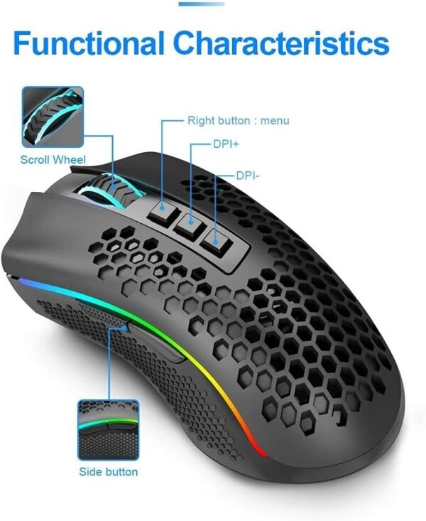 Mouse Gamer Redragon Storm Pro RGB 16000 DPI Pixart Paw 3335 Wireless Preto - M808 -KS - Image 6