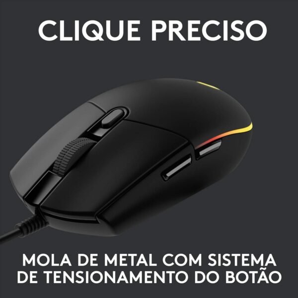 Mouse Gamer Logitech G203 LIGHTSYNC RGB, Efeito de Ondas de Cores, 6 Botões Programáveis ​​e Até 8.000 DPI - Preto - Image 5