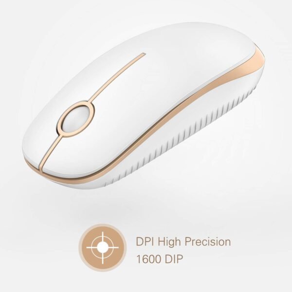 VssoPlor Mouse sem fio, mouse portátil fino de 2,4 G com receptor nano para notebook, PC, laptop, computador (branco e dourado) - Image 3