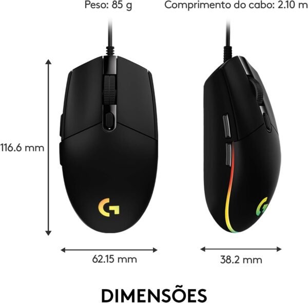 Mouse Gamer Logitech G203 LIGHTSYNC RGB, Efeito de Ondas de Cores, 6 Botões Programáveis ​​e Até 8.000 DPI - Preto - Image 8