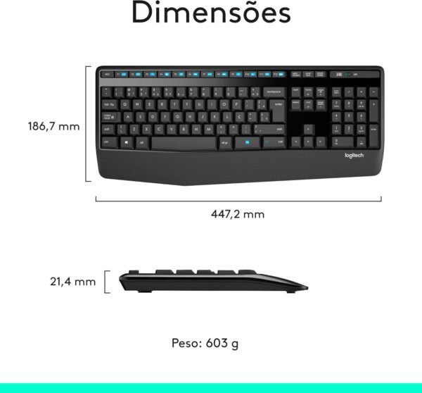 Combo Teclado e Mouse sem fio Logitech MK345 com Teclado com Apoio para as Mãos e Mouse Destro, Conexão USB, Pilhas Inclusas e Layout ABNT2 - Image 9