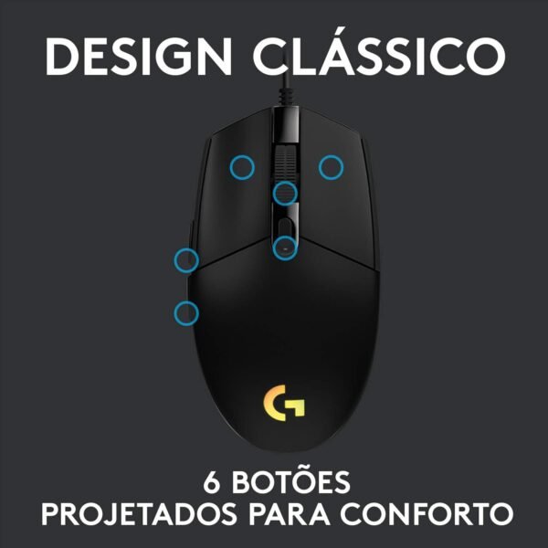 Mouse Gamer Logitech G203 LIGHTSYNC RGB, Efeito de Ondas de Cores, 6 Botões Programáveis ​​e Até 8.000 DPI - Preto - Image 4