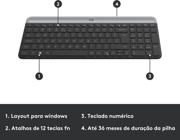 Combo Teclado e Mouse sem fio Logitech MK470 com Design Slim, Digitação e Clique Silencioso, Mouse Ambidestro, Conexão USB e Pilhas Inclusas - Grafite - Image 6
