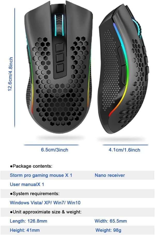 Mouse Gamer Redragon Storm Pro RGB 16000 DPI Pixart Paw 3335 Wireless Preto - M808 -KS - Image 8