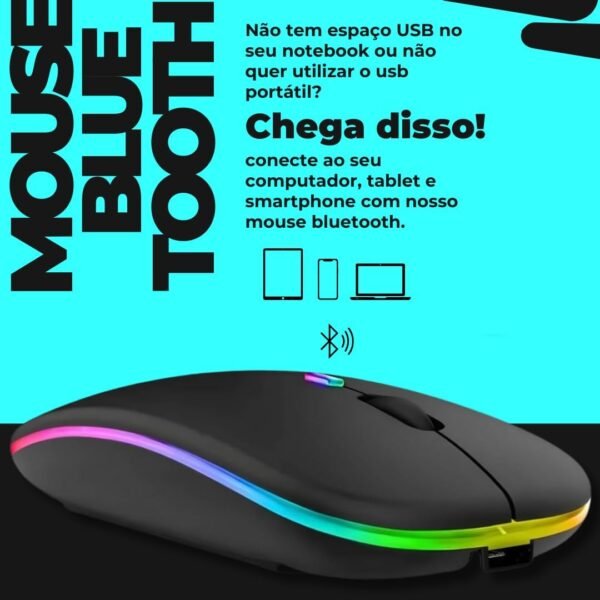 Mouse sem fio bluetooth e USB sem fio rgb ergonômico silencoso recarregável bateria longa duraça ã 3 níveis de dpi suportta pc, smartphones console e smartphones Android/iPhone diversas núcleos Branco - Image 2