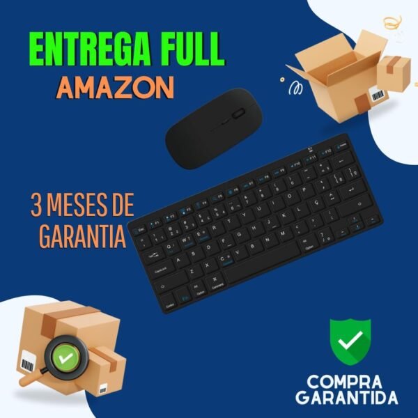 Kit Teclado e Mouse sem fio Bluetooth com Design Confortável, Durável, Para Tablet e Celular, Computador, Android, Note Layout ABNT2 Brasileiro (Preto) - Image 3