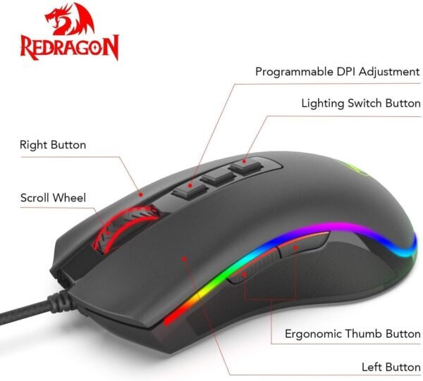 Mouse Gamer Redragon Cobra, Chroma RGB, 10000DPI, 7 Botões, Preto - Image 2