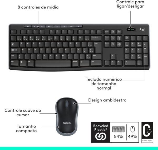Combo Teclado e Mouse Sem Fio Logitech Mk270 Com Teclas de Míndia de Fácil ACESSO, CONEXÃO USB, PILHAS Inclusas E Layout ABNT2 - Image 7