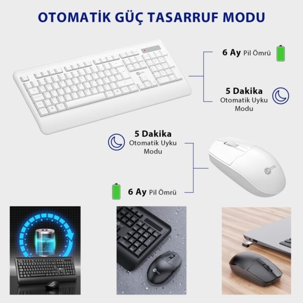 Combo Teclado e Mouse sem fio Lecoo KW202WH Branco Layout ABNT2 Ergonômico anti respingo mouse ambidestro e ergonômico alcance de 10 metros com nano USB Plug and Play wi-fi - Image 3