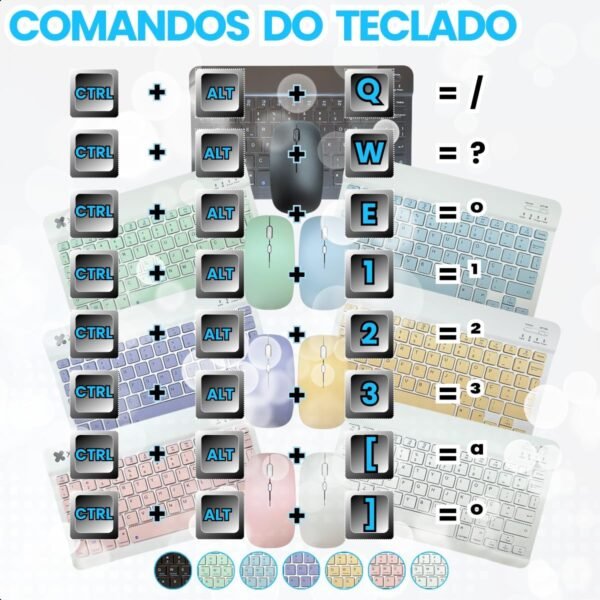 Kit Teclado e Mouse Sem Fio Bluetooth Colorido Compative Com Tablet Computador iPad (ROSA) - Image 7