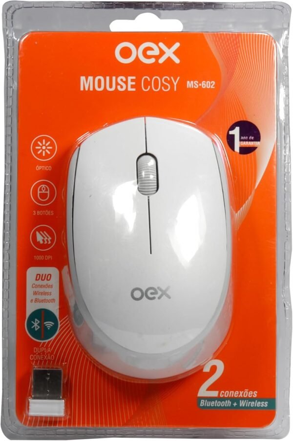 Mouse Bluetooth e sem fio 1000 dpi oex aconchegante ms602 Branco - Image 4