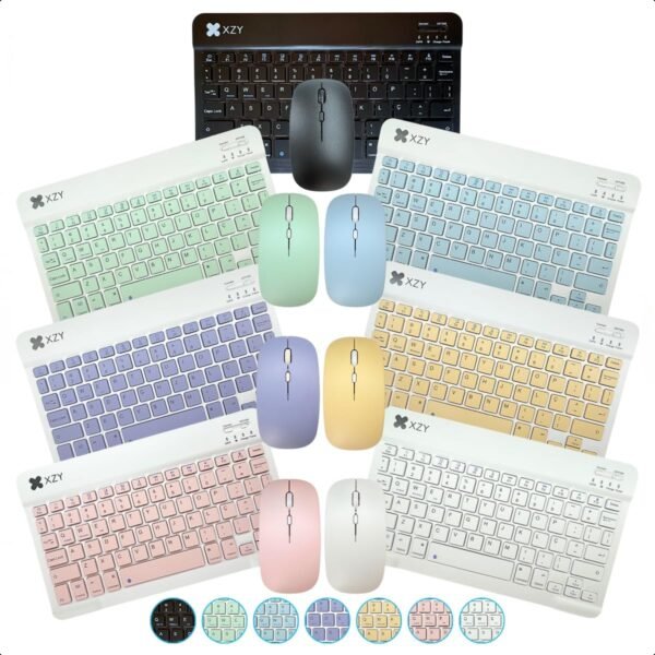 Kit Teclado e Mouse Sem Fio Bluetooth Colorido Compative Com Tablet Computador iPad (ROSA) - Image 2