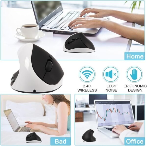 Mouse vertical sem fio para cahotos mouse ergonômico 2,4 ghz ptico mouse de computador com receptor USB e 3 dpi ajustáveis ​​mouse sem fio portátil recarregál para laptop, mesa, notebook, pc, pc, - Image 4