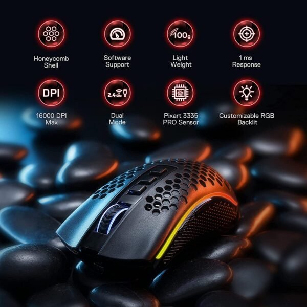 Mouse Gamer Redragon Storm Pro RGB 16000 DPI Pixart Paw 3335 Wireless Preto - M808 -KS - Image 2