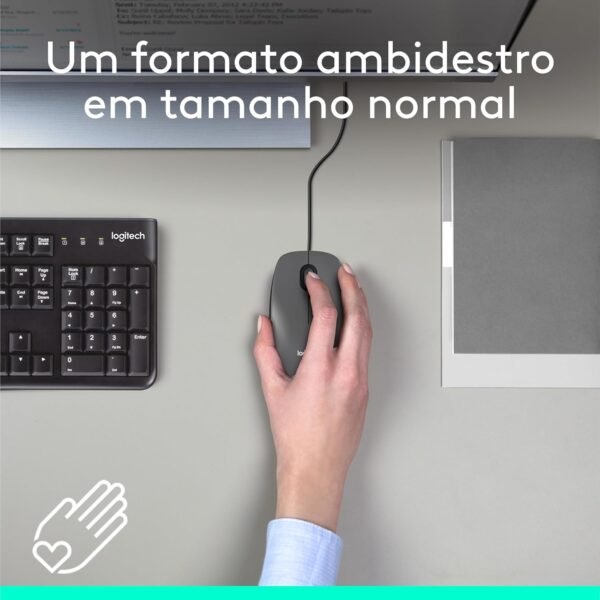 Mouse com fio USB Logitech M100 com Design Ambidestro e Facilidade Plug and Play - Cinza - Image 2