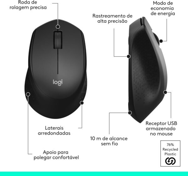 Combo Teclado e Mouse sem fio Logitech MK345 com Teclado com Apoio para as Mãos e Mouse Destro, Conexão USB, Pilhas Inclusas e Layout ABNT2 - Image 8