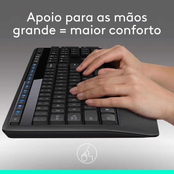 Combo Teclado e Mouse sem fio Logitech MK345 com Teclado com Apoio para as Mãos e Mouse Destro, Conexão USB, Pilhas Inclusas e Layout ABNT2 - Image 2