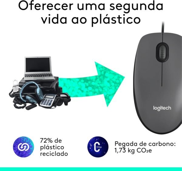 Mouse com fio USB Logitech M100 com Design Ambidestro e Facilidade Plug and Play - Cinza - Image 4
