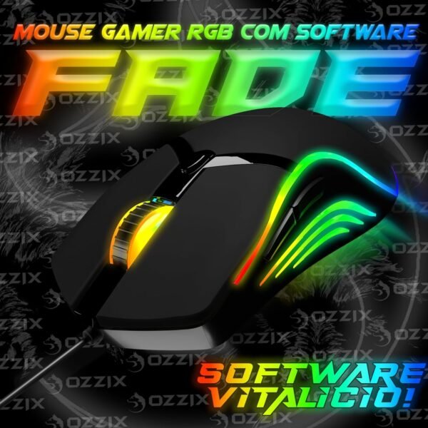 Mouse Gamer Fade RGB 8000DPI Com Software 7 Botões Programáveis ​​DPI Ajustável Sensor Gamer Ozzix para PC Notebook PS4 PS5 Xbox - Image 2