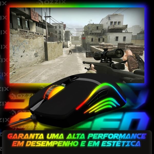 Mouse Gamer Fade RGB 8000DPI Com Software 7 Botões Programáveis ​​DPI Ajustável Sensor Gamer Ozzix para PC Notebook PS4 PS5 Xbox - Image 3