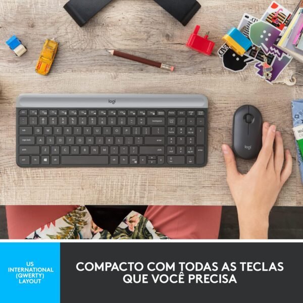 Combo Teclado e Mouse sem fio Logitech MK470 com Design Slim, Digitação e Clique Silencioso, Mouse Ambidestro, Conexão USB e Pilhas Inclusas - Grafite - Image 2