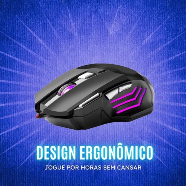 Gamer de mouse 7d 3200 dpi Ajustável 7 botões luzes liderou rgb alta precisão e velocidade, jogos, trabalho, estudos, pabo reforado super rápido ergonômico antideslizante clique duplO premium premium premium premium - Image 3