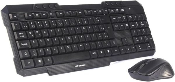 Combo C3Tech sem Fio K-W10BK Preto, Teclado e Mouse, Inclui Receptor Nano USB 1 Pilha AA e 2 Pilhas AAA Layout ABNT2 Multimídia, Mouse Ambidestro