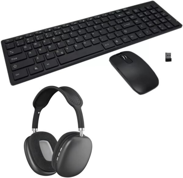 Combo Slim Teclado Mouse fone de Ouvido Sem Fio Bluetooth Com Microfona Kit Home Office. (Preto)