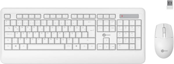 Combo Teclado e Mouse sem fio Lecoo KW202WH Branco Layout ABNT2 Ergonômico anti respingo mouse ambidestro e ergonômico alcance de 10 metros com nano USB Plug and Play wi-fi