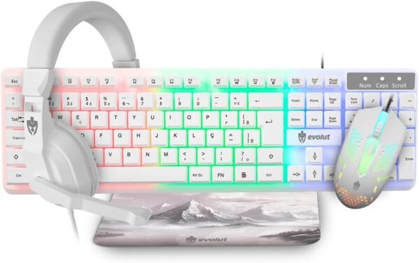 Kit Gamer Evolut Starter 4x1, Rainbow, Branco, EG-55
