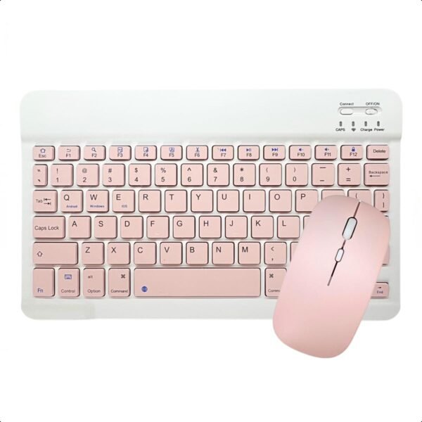 Kit Teclado e Mouse Sem Fio Bluetooth Colorido Compative Com Tablet Computador iPad (ROSA)