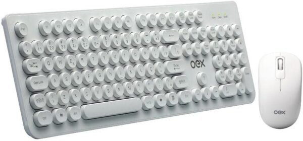OEX COMBO POP+ Teclado e Mouse Sem Fio 1600 DPI TM410 - Teclas Redondas - Branco