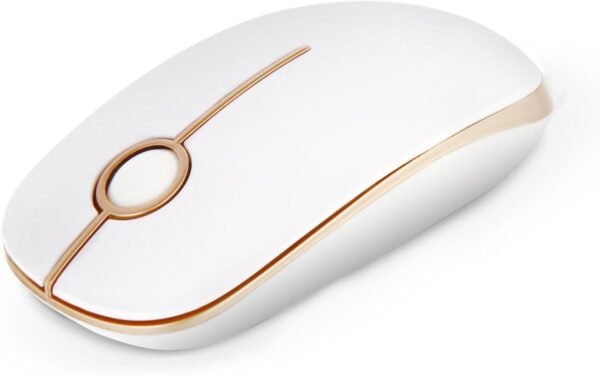 VssoPlor Mouse sem fio, mouse portátil fino de 2,4 G com receptor nano para notebook, PC, laptop, computador (branco e dourado)
