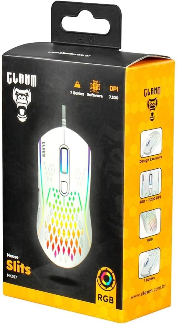 Mouse Gamer USB 7 Botões 7200DPI RGB SLITS MK397 BRANCO - Image 6