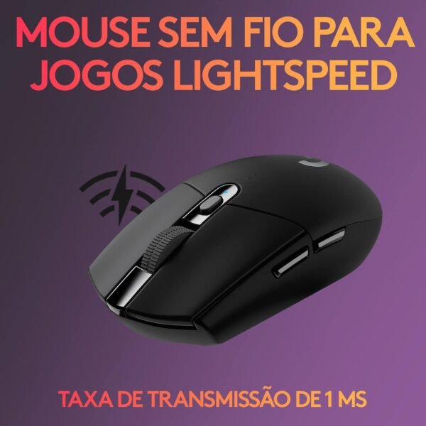 Mouse Gamer Sem Fio Logitech G305 LightSpeed ​​com 6 Botões Programaveis e até 12.000 dpi - Preto - Image 3