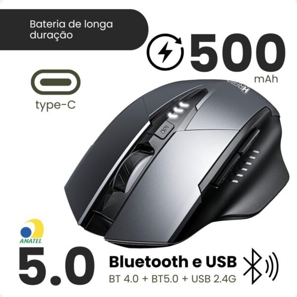 Mouse Gamer USB Bluetooth Sem Fio sem fio Recarregavel com 6 botões 1600 dpi Bateria 500mAh - Image 2