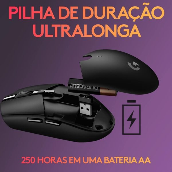 Mouse Gamer Sem Fio Logitech G305 LightSpeed ​​com 6 Botões Programaveis e até 12.000 dpi - Preto - Image 4