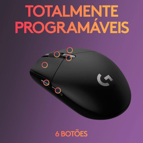 Mouse Gamer Sem Fio Logitech G305 LightSpeed ​​com 6 Botões Programaveis e até 12.000 dpi - Preto - Image 6