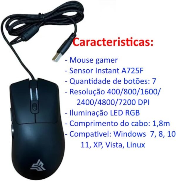 Gamer de mouse 7 botões 7200 dpi ergonomico USB LED RGB anúbis KP-MU021 - Image 5