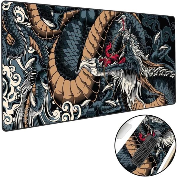 Mouse Pad Gamer Speed Extra Grande Desk Pad Profissional com Borda Costurada 70x35 Dragão Azul Premium GAXMARK - Image 3