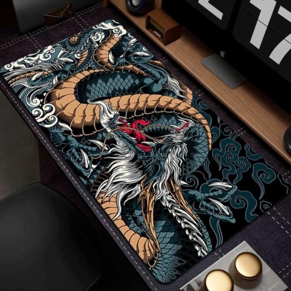 Mouse Pad Gamer Speed Extra Grande Desk Pad Profissional com Borda Costurada 70x35 Dragão Azul Premium GAXMARK - Image 5