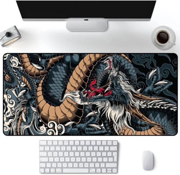 Mouse Pad Gamer Speed Extra Grande Desk Pad Profissional com Borda Costurada 70x35 Dragão Azul Premium GAXMARK - Image 2