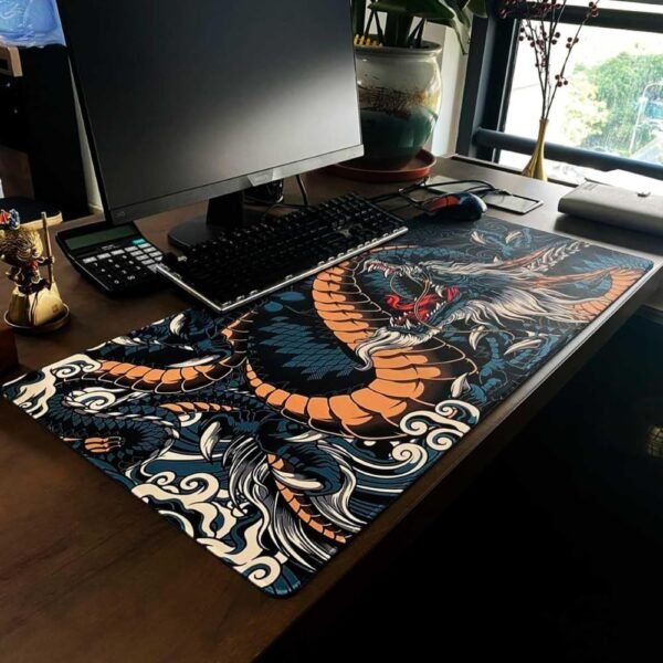 Mouse Pad Gamer Speed Extra Grande Desk Pad Profissional com Borda Costurada 70x35 Dragão Azul Premium GAXMARK - Image 4
