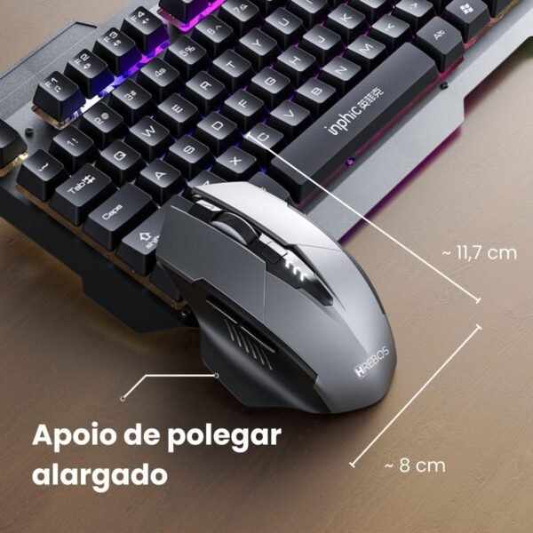 Mouse Gamer USB Bluetooth Sem Fio sem fio Recarregavel com 6 botões 1600 dpi Bateria 500mAh - Image 5