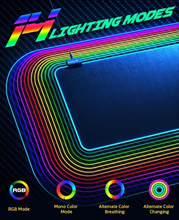 Mouse pad para jogos rgb, utechsmart mouse pad grarte Estendido macio com 14 modos de iluminação, 2 níveis de brilho, mousepads para teclado de computador 800 x 300 mm / 31,5 × 11,8 polegadas. - Image 2